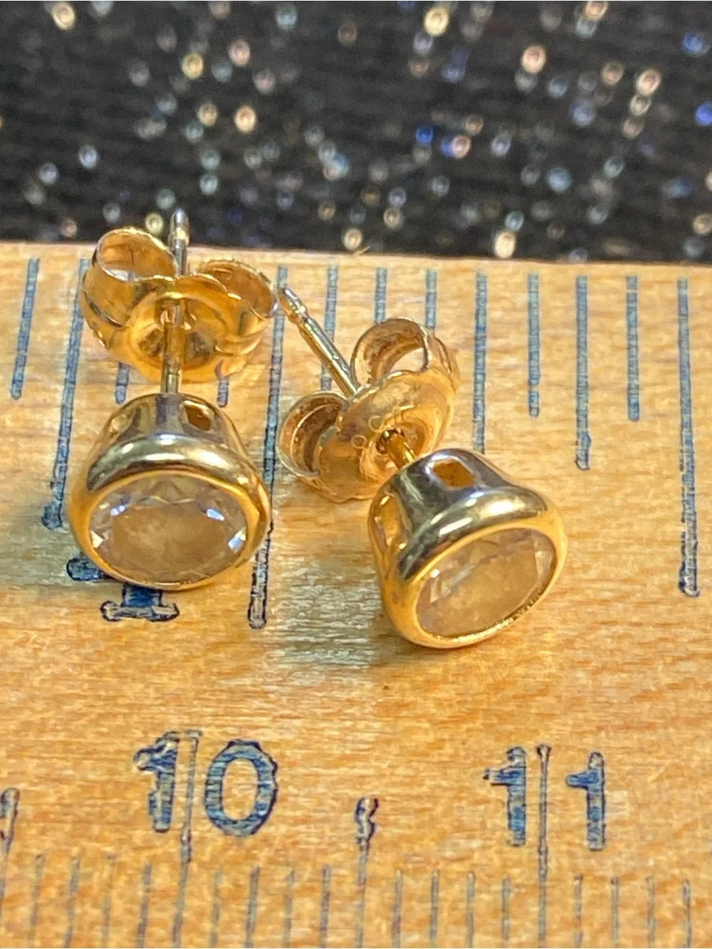 14K Yellow Gold Cubic Zirconia Stud Post Earrings - Picture 4 of 13